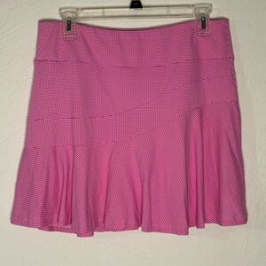 IBKUL Ladies M Pink Mini Check Gingham Flounce Skort Skirt Pockets Shorts Active